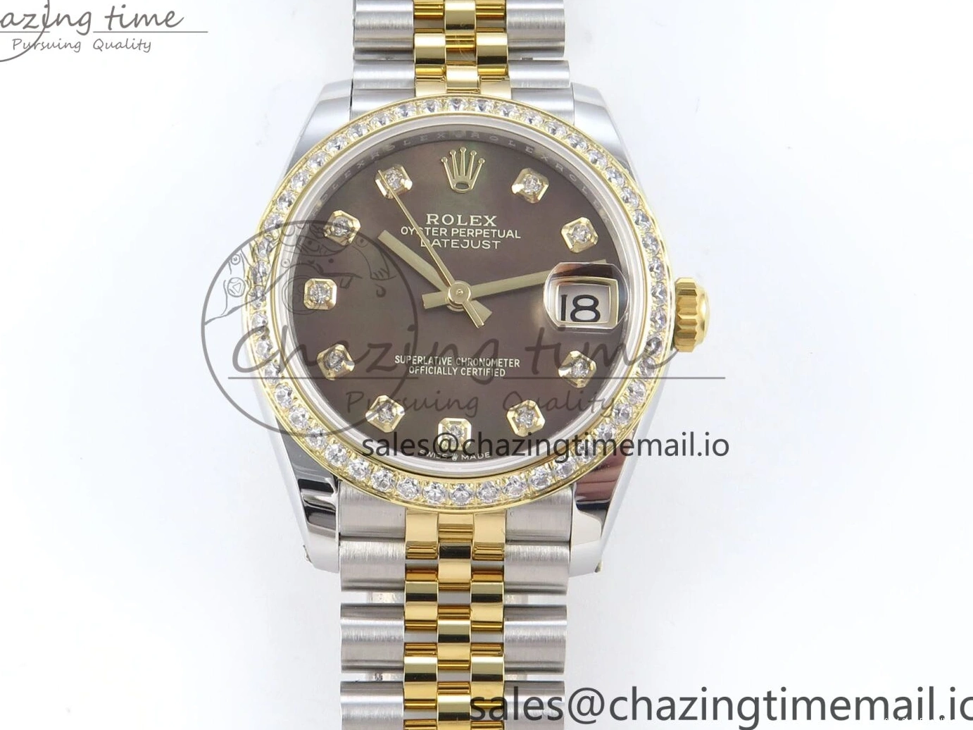 Good Copy Rolex Watches Bezel on Dial ARF Bracelet Best Snug 409 Edition Diamonds DateJust Jubilee ETA YG 1:1 Brown 904L SS Diamonds 31 278383RBR Steel 1222